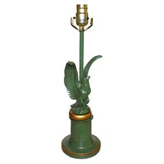 Vintage Tall Federal Style Green and Gold Metal Eagle Lamp