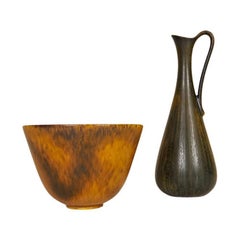 Midcentury Set of Ceramic Bowl and Vase Rörstrand Gunnar Nylund, Sweden 1950s