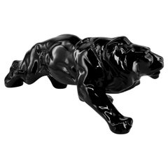 French Art Deco Ceramic Black Lion, 1930s