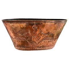 Antique French Copper Embossed Planter Jardinière Cachepot Oval Wine Bucket