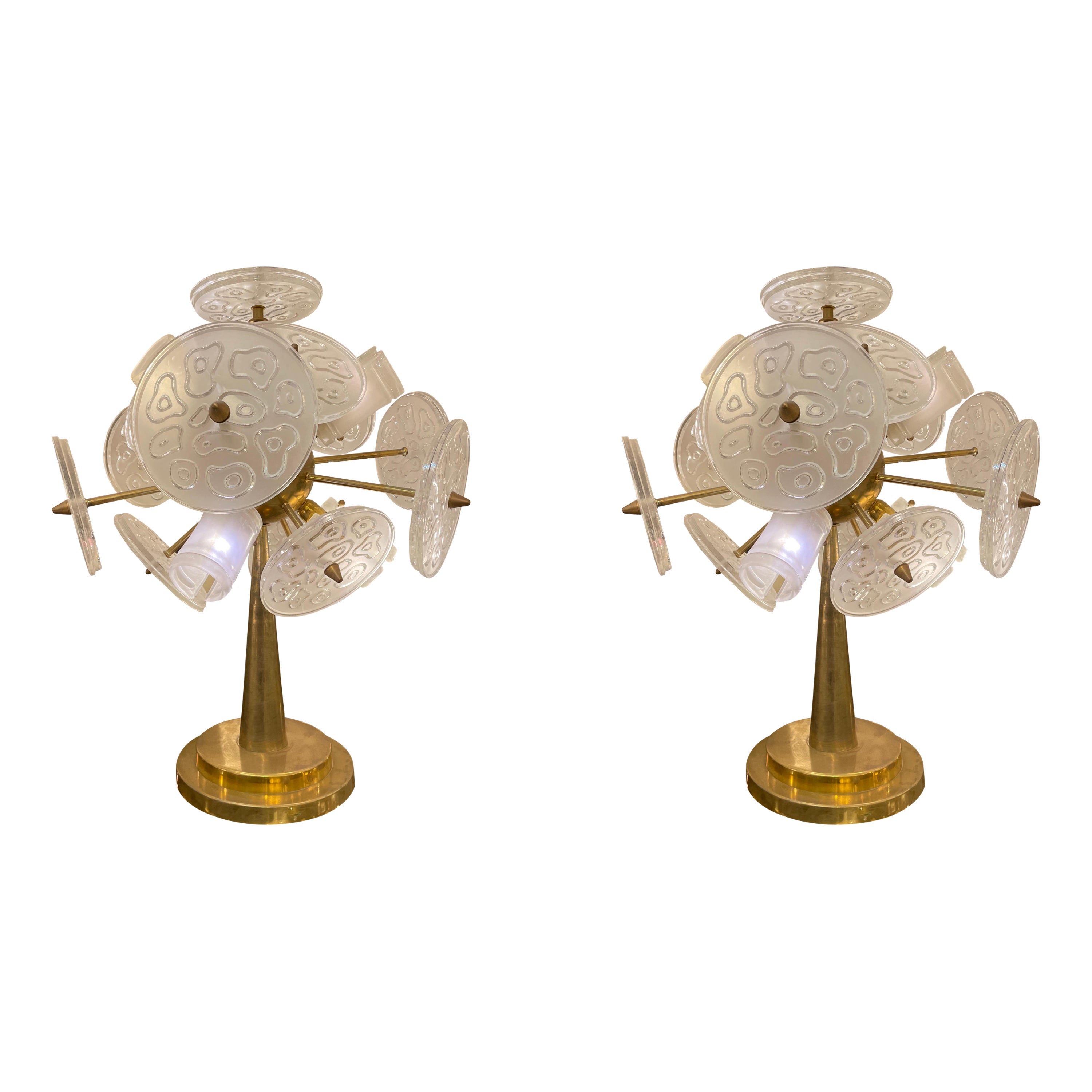 Outstanding Pair of Italian Table Lamps in Murano Glass, Italy 1960s For Sale