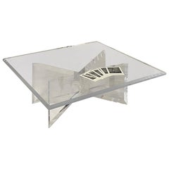 1980s Lucite Butterfly Wing Square Coffee Table