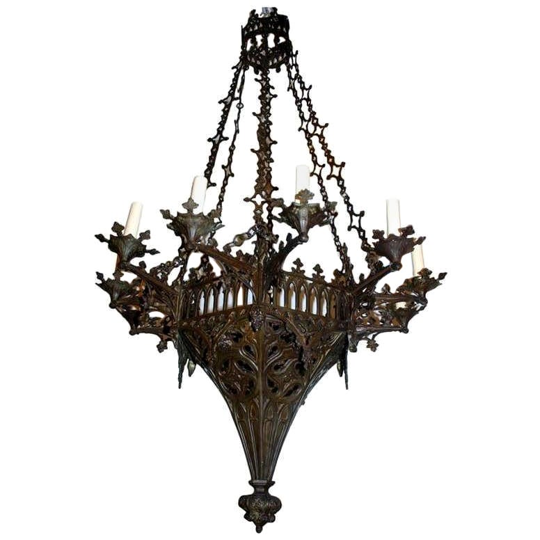 Gothic Style Bronze Chandelier For Sale