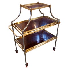 1970s Spanish Marbella's "La Meridiana" 3-Tier Rootwood & Bronze Dessert Trolley