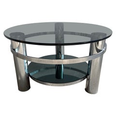 Vintage Mid-Century Modern Italian Chrome Coffee Table with Smoked Glass Top, 1970s