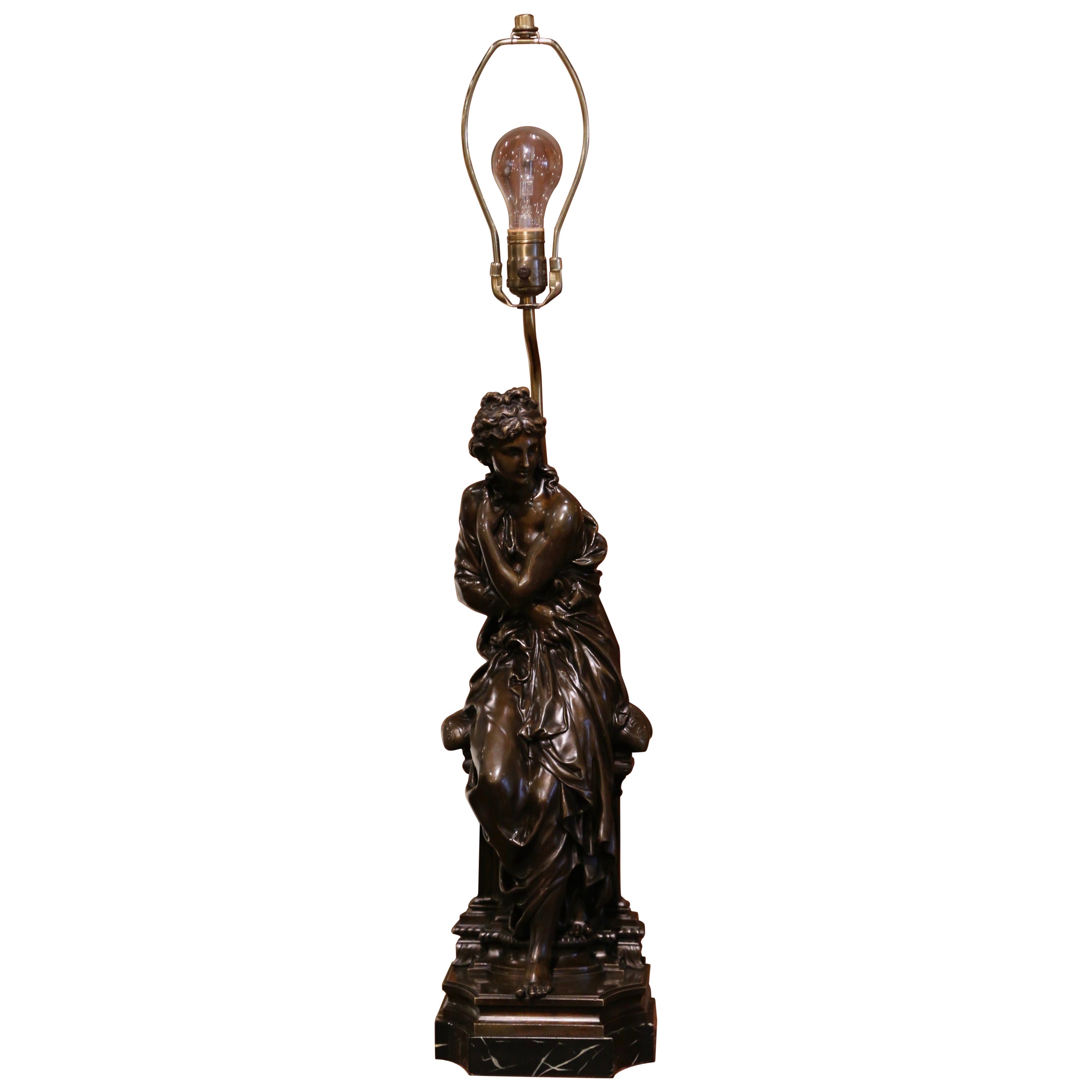 19th Century French Bronze Figure Signed Dumaige Mounted into Table Lamp