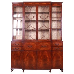 Vintage Baker Georgian Mahogany Breakfront Bookcase Cabinet With Secretary Desk, 1940s