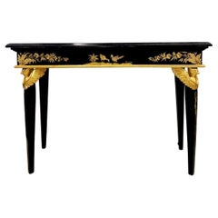 Hollywood Regency Style Console Sofa Table Ebony and Gilt Decorated