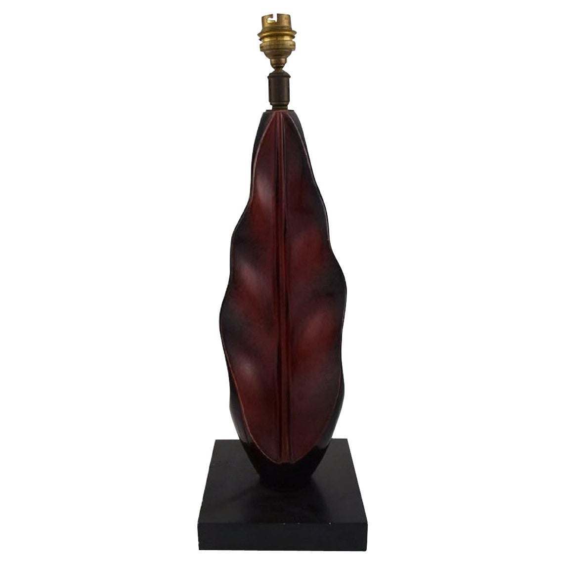 Organically Shaped Table Lamp in Hand-Painted Wood on Base, Mid-20th Century For Sale