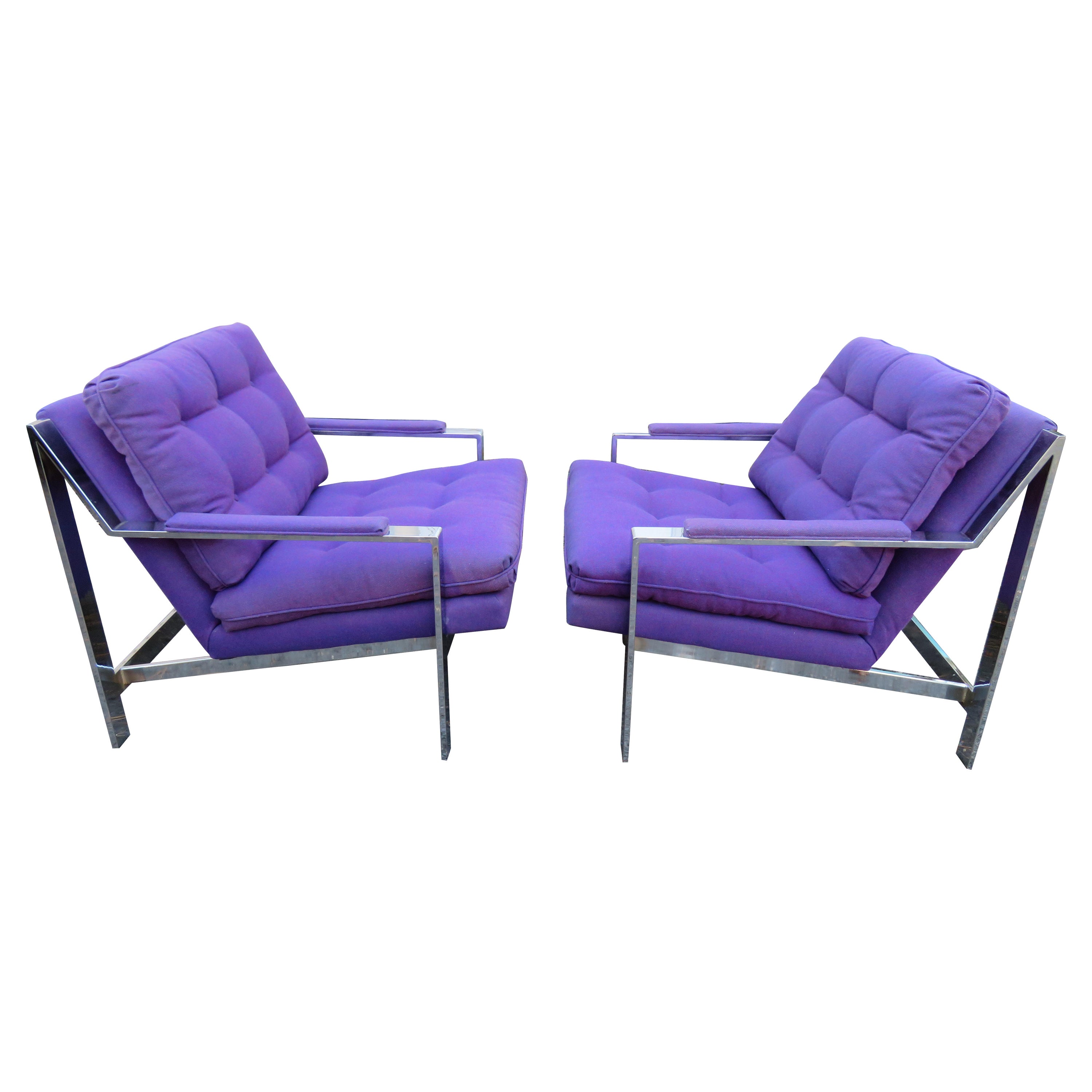Handsome Pair Cy Mann Chrome Cube Lounge Chairs Mid-Century Modern