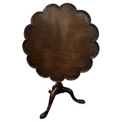 George III Style Mahogany Tilt Top or Tripod Scalloped Edge Table, 19th Century