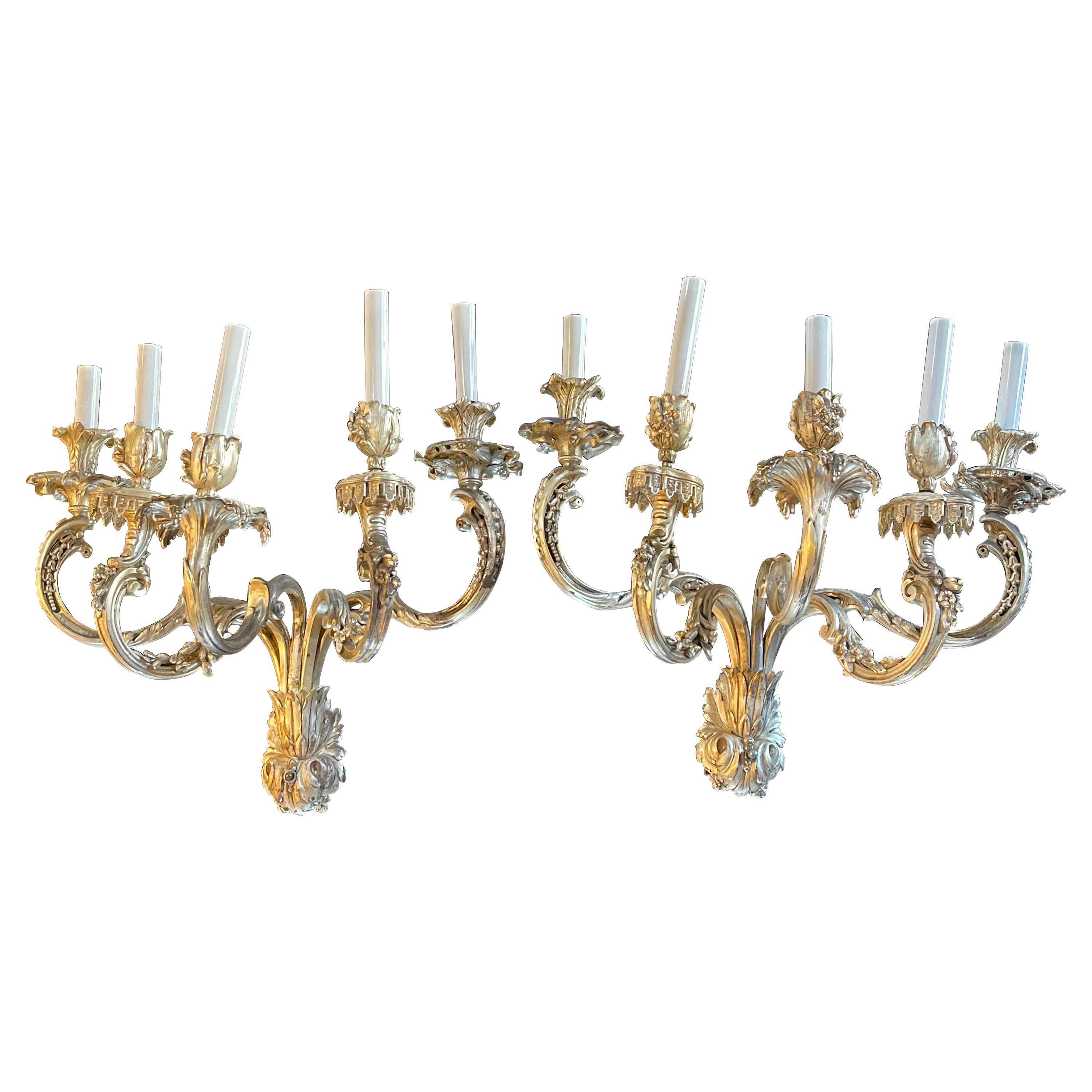 A Pair of 5 Arm Silver Wall Sconces