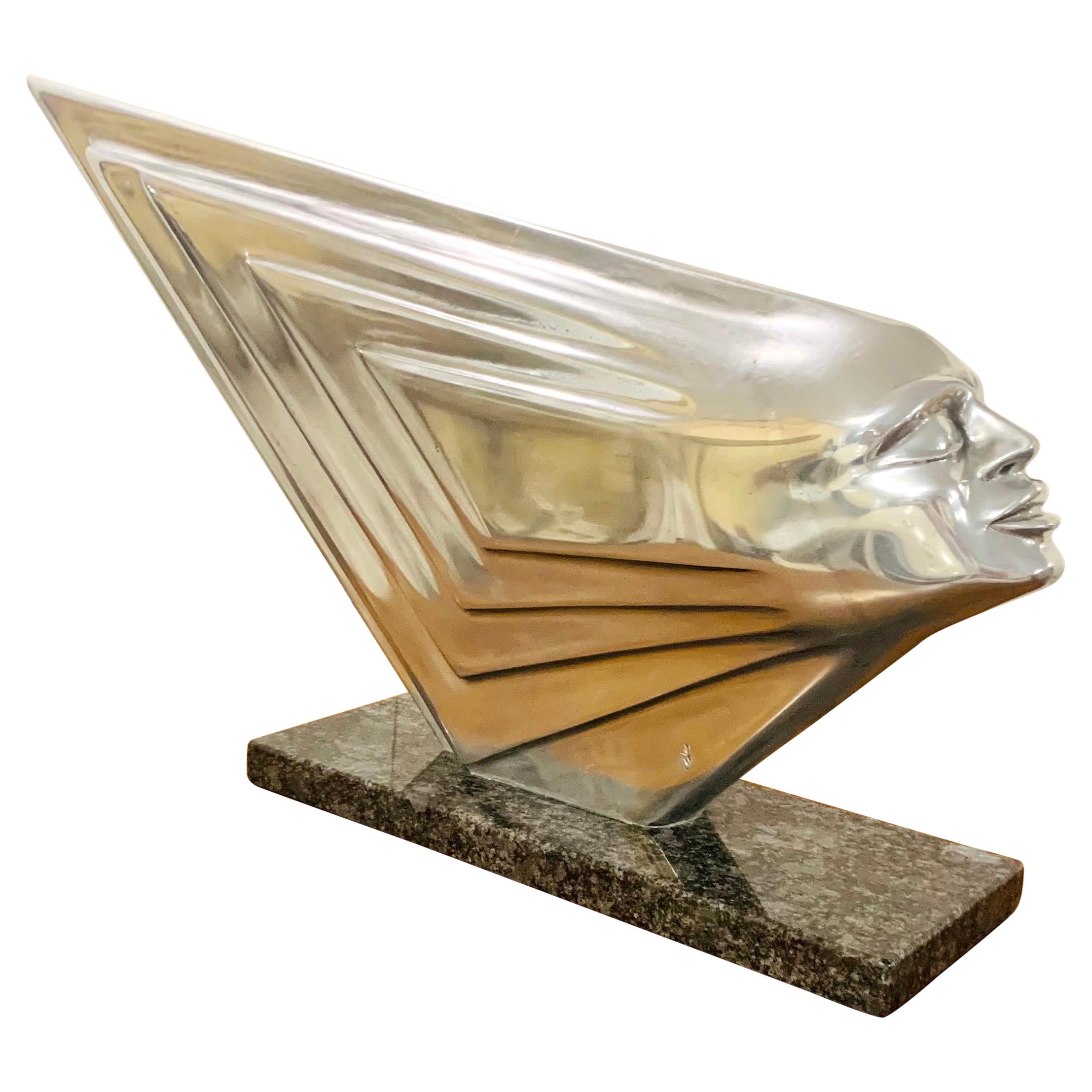 Rare Lee Duran Modern Art Deco Siren Sculpture Chrome Goddess Series 1 of 5 Made