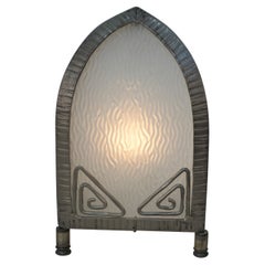 French Art Deco Texture Glass Wrought Iron Table Lamp