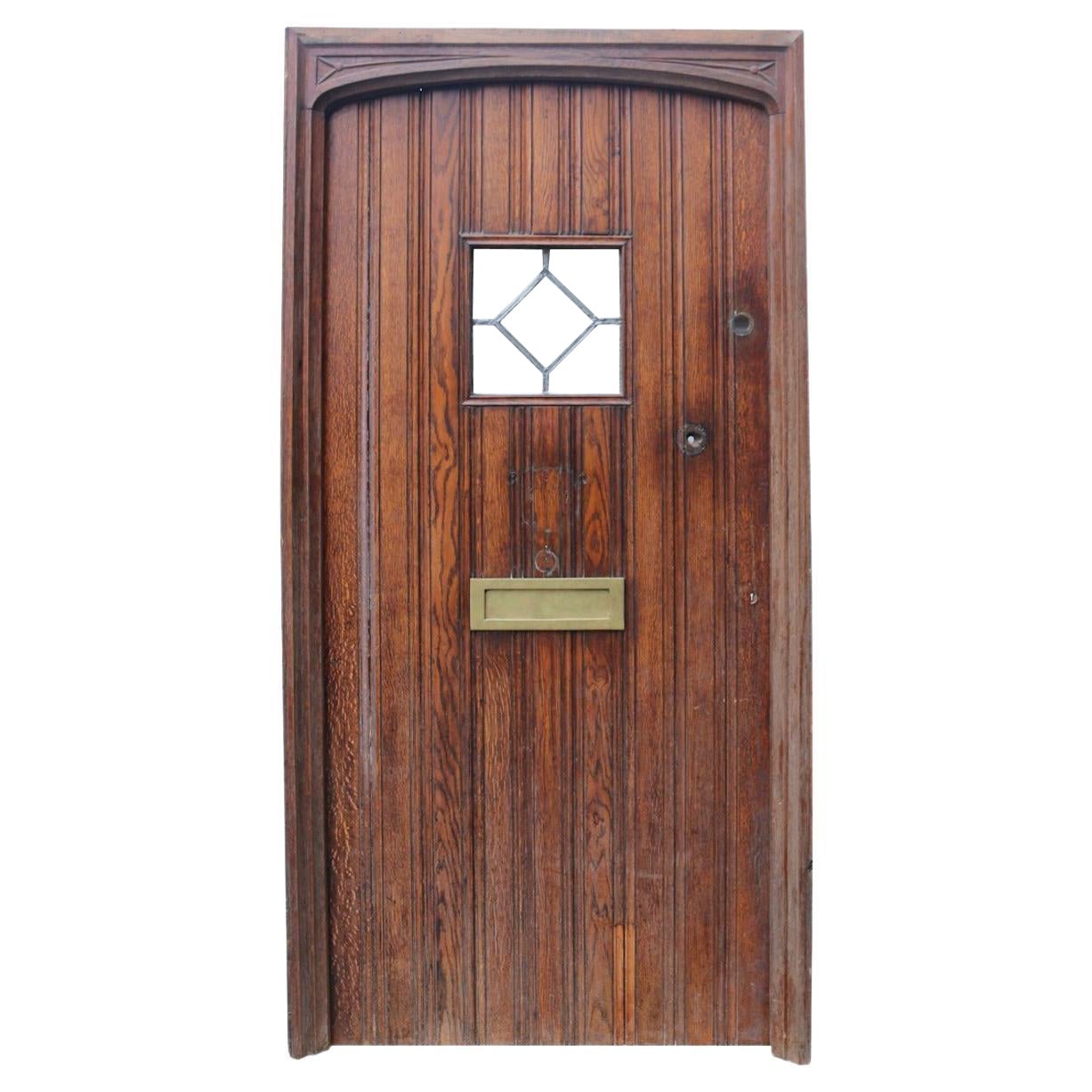 Reclaimed Arched Oak Exterior Door with Frame For Sale