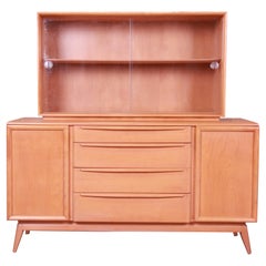Heywood Wakefield Mid-Century Modern Maple Sideboard Credenza with Hutch Top