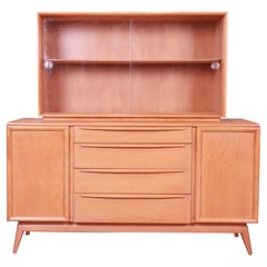 Vintage Heywood Wakefield Mid-Century Modern Maple Sideboard Credenza with Hutch Top