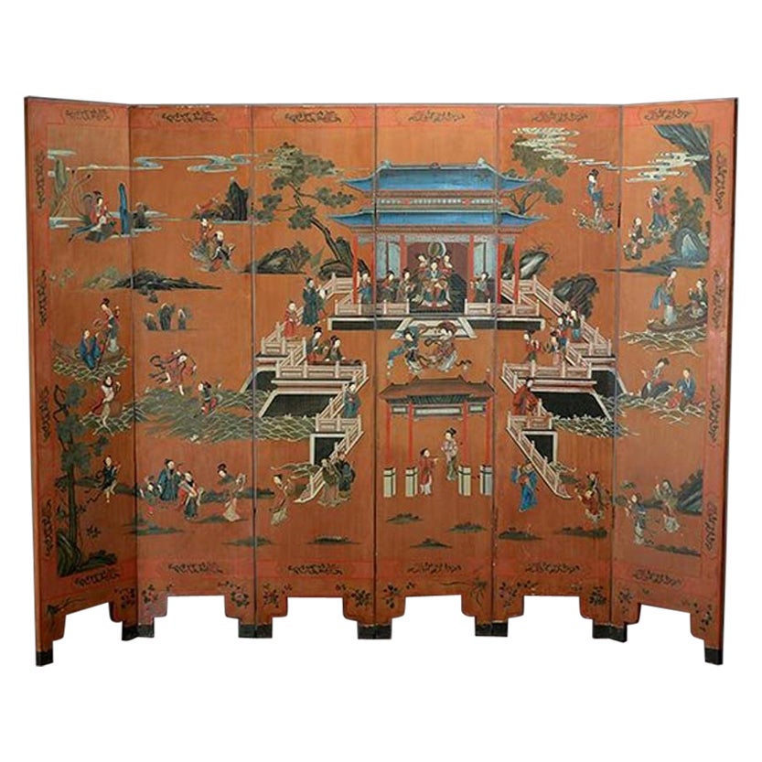  Chinese 6 Panel Screen, Fine Antique Hand Painted 