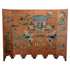  Chinese 6 Panel Screen, Fine Antique Hand Painted 