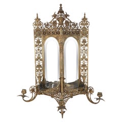 French Louis XVI Style Gilt Metal Filigree and Mirror Triangular Wall Shelf