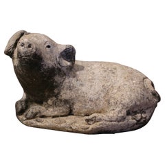 Early 20th Century French Carved Weathered Concrete Garden Pig Sculpture