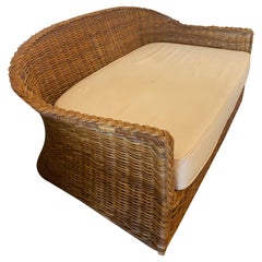 Vintage Wicker Works Braided Woven Wicker Rattan Loveseat Settee