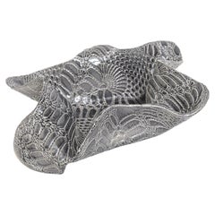 Vintage Ceramic Textural Snakeskin Pattern Grey White Biomorphic Sculptural Bowl