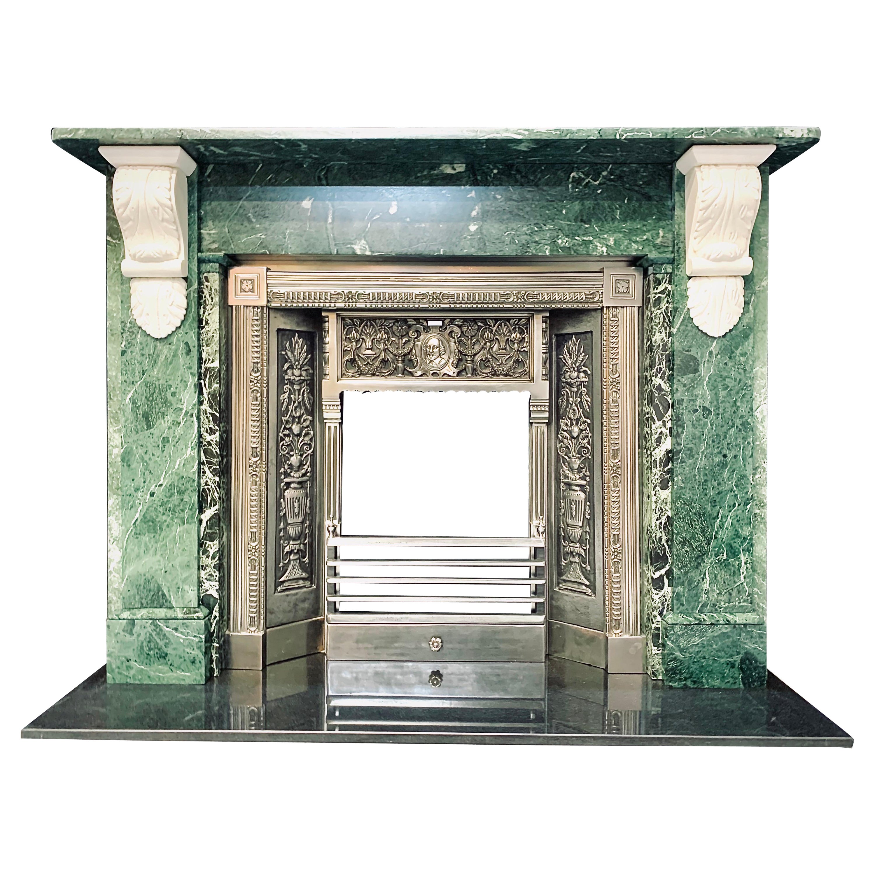 19th Century Verde Antico Marble Corbeled Fireplace Surround For Sale