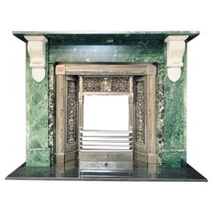 Antique 19th Century Verde Antico Marble Corbeled Fireplace Surround
