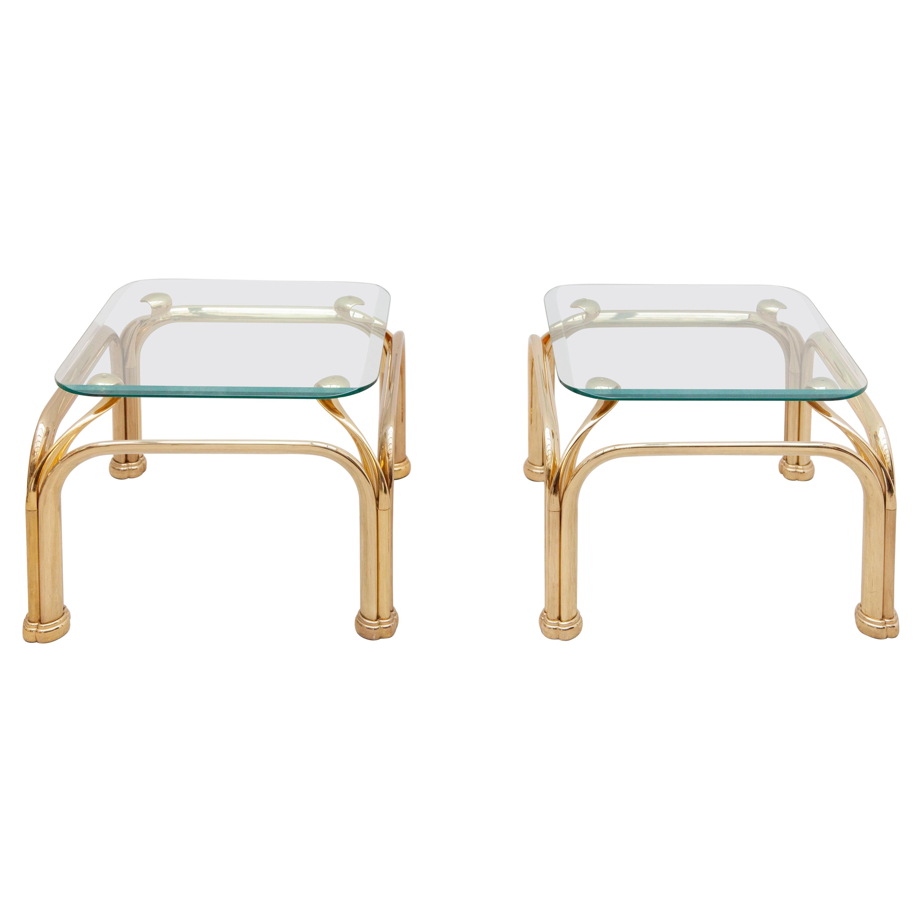 Set of Two Brass Side-Tables with Abstract Swan Neck For Sale