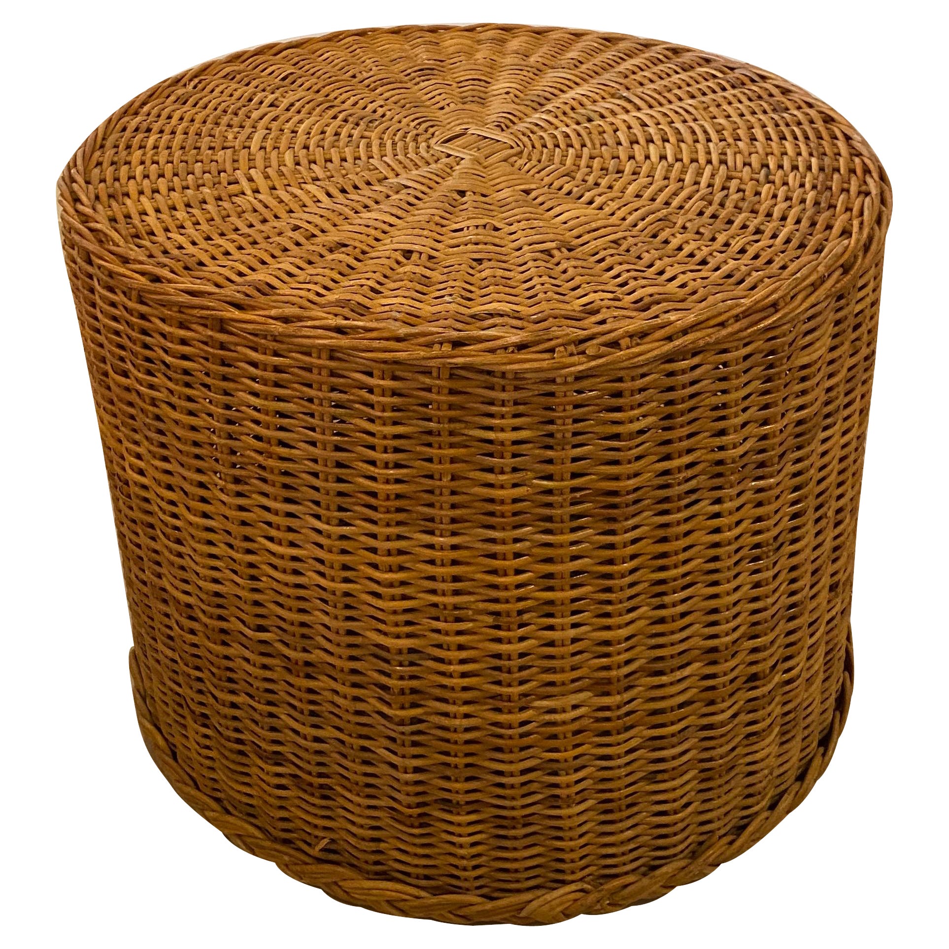 Vintage Wicker Works Round Braided Wicker Side End Table