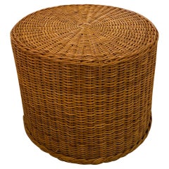 Vintage Wicker Works Round Braided Wicker Side End Table