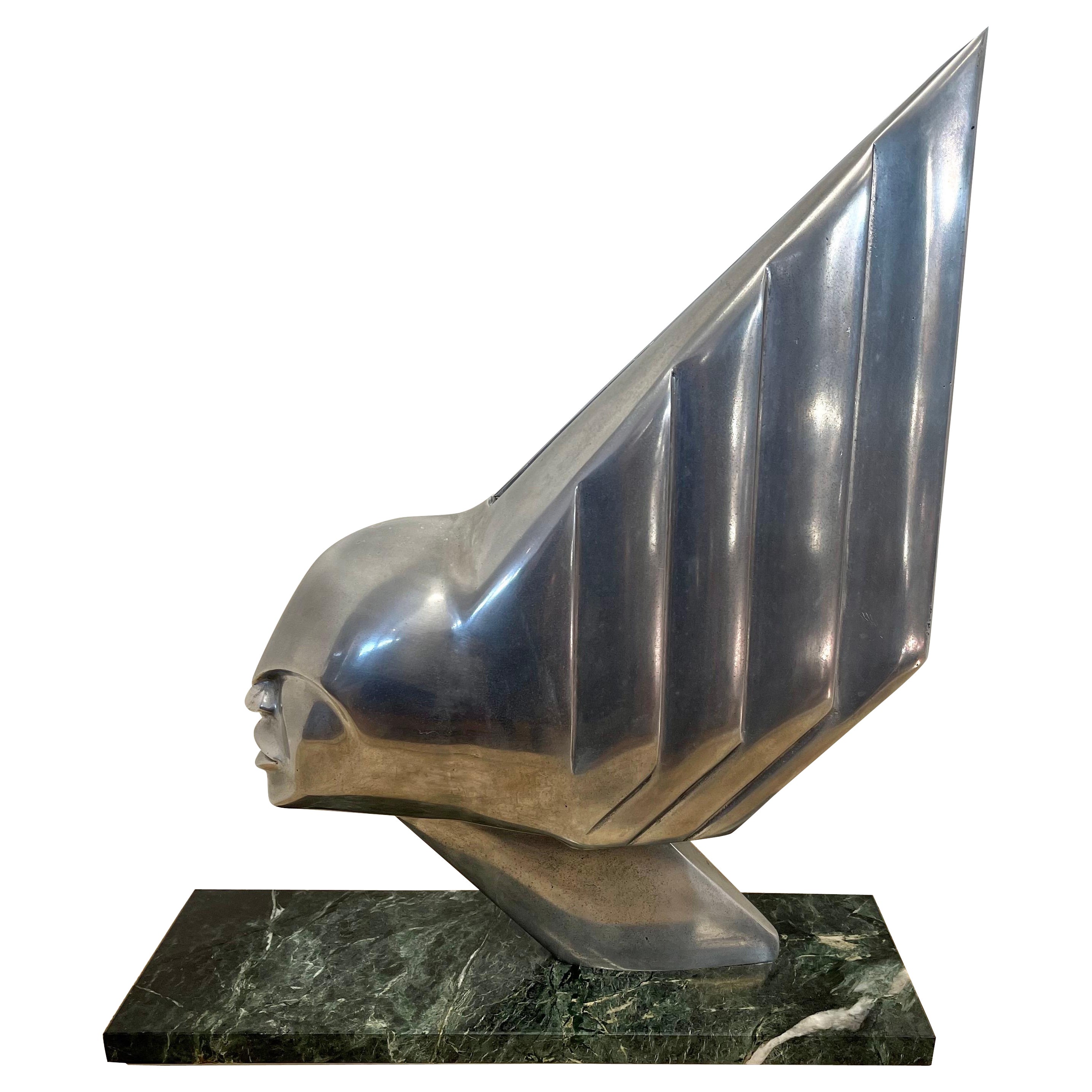 Rare sculpture de déesse chromée moderne Art Déco de Lee Duran - Siren - 1 de 5 