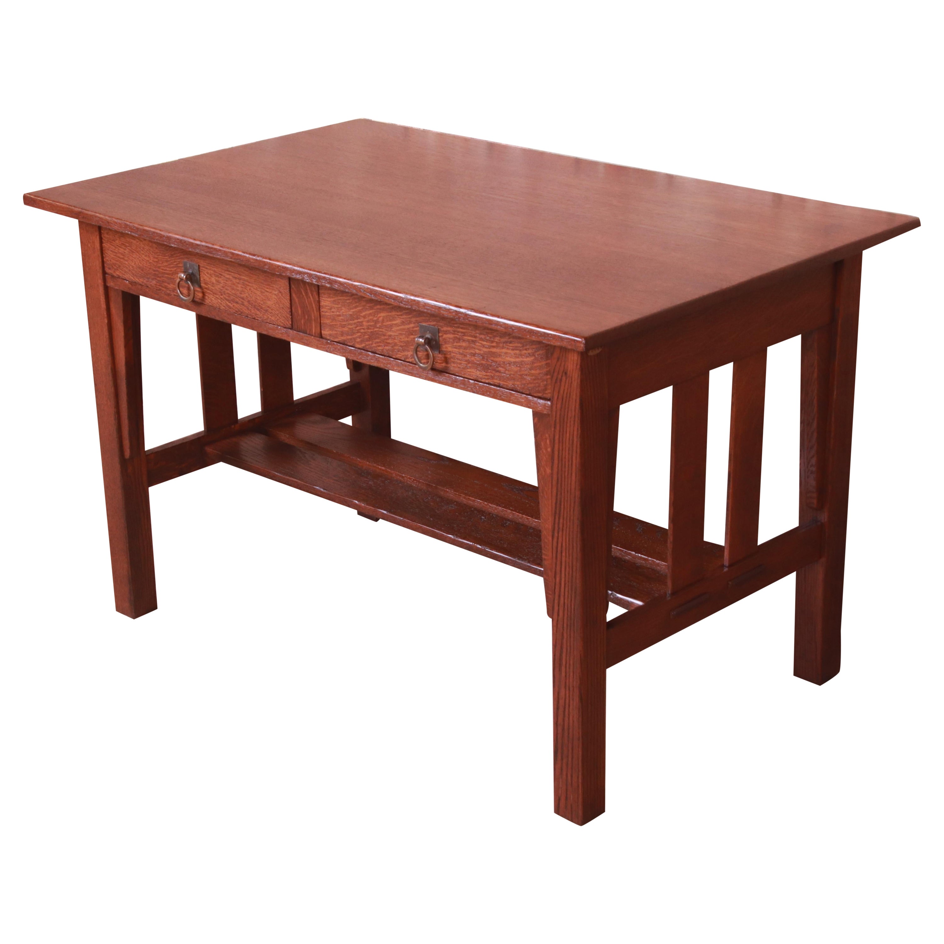Stickley Brothers Arts & Crafts Oak Writing Desk or Library Table, Restored