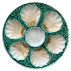 19th Century French Majolica Oyster Plate Salins with Seaweeds