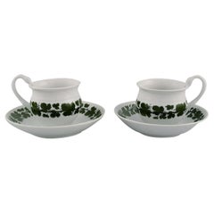 Two Meissen Green Ivy Vine Leaf Coffee Cups in Hand-Painted Porcelain