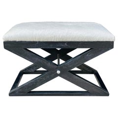 X Frame Bench With Cowhide Upholstery & Stainless Steel Accents