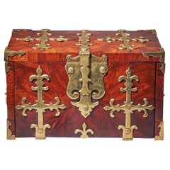 Antique 17th C. Diminutive William and Mary Kingwood Strongbox or Coffre Fort, C. 1690. 
