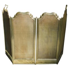 French Brass Serpentine Beaded Four Panel Folding Fire Place Screen, Circa 1840