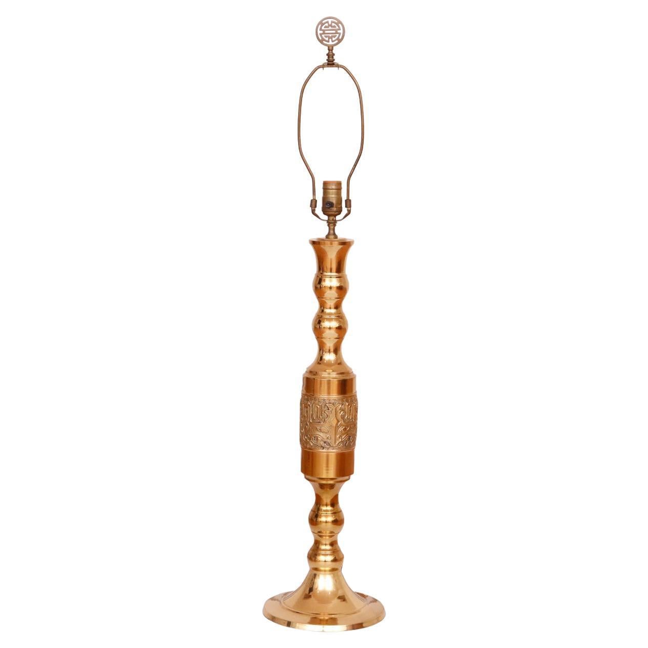 Traditional Brass Candlestick Table Lamp For Sale
