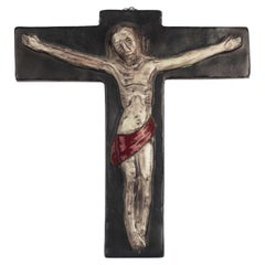 Mid-Century European Crucifix, Slate, Red, White, 1960s