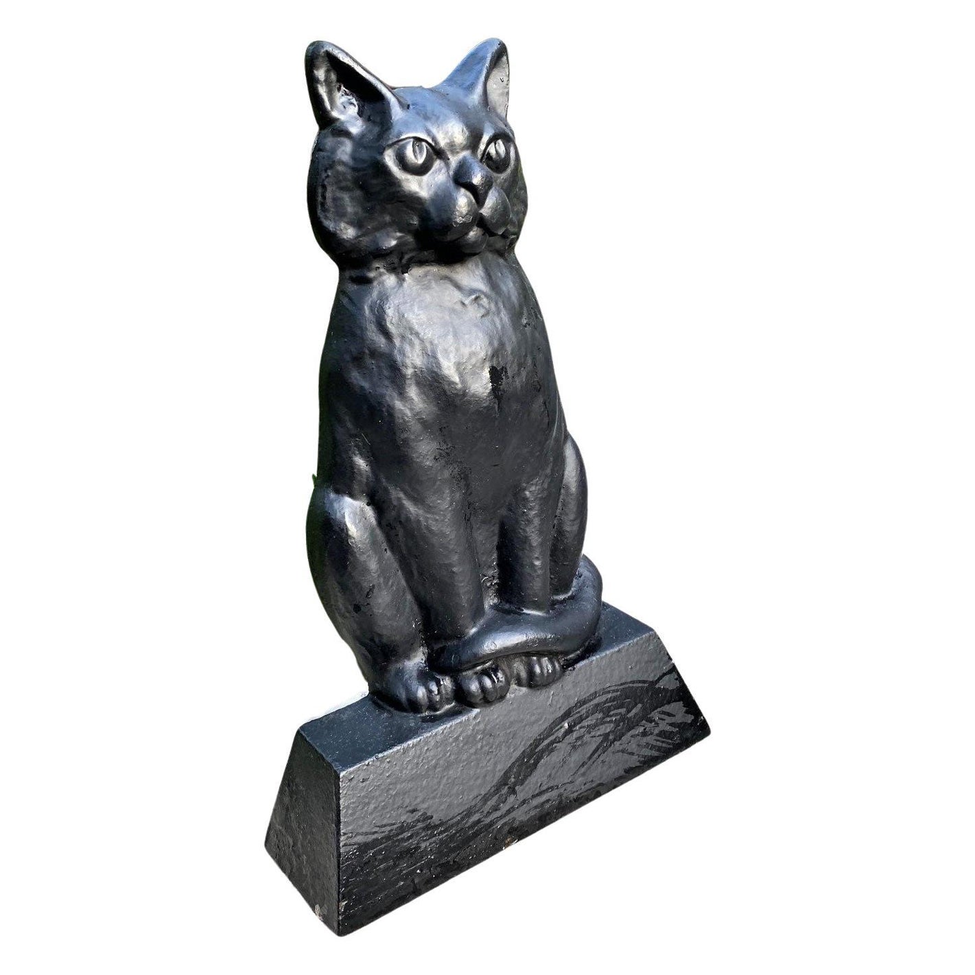 Black Cat of Cast Iron Hand Painted Door Stop Decorative Gift for Holiday Season For Sale