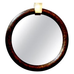 Karl Springer Style Faux Tortoise Shell Mirror with Brass Keystone