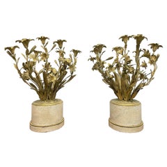 Pair 19th Century French D'ore Bronze and Marble Candelabras