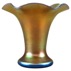 Antique Steuben Gold Aurene Art Glass Fluted Vase circa 1920