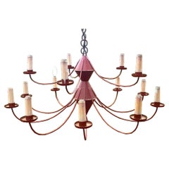 Vintage Tin Chandeliers Colonial Style 15 Arm Chandelier Farmhouse Brick Red Electrified