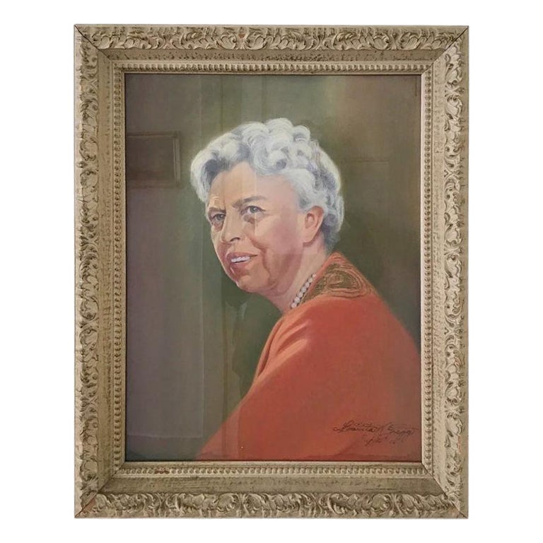 Mid Century Pastel Portrait Eleanor Roosevelt Laicita W. Gregg 1956 WPA Artist
