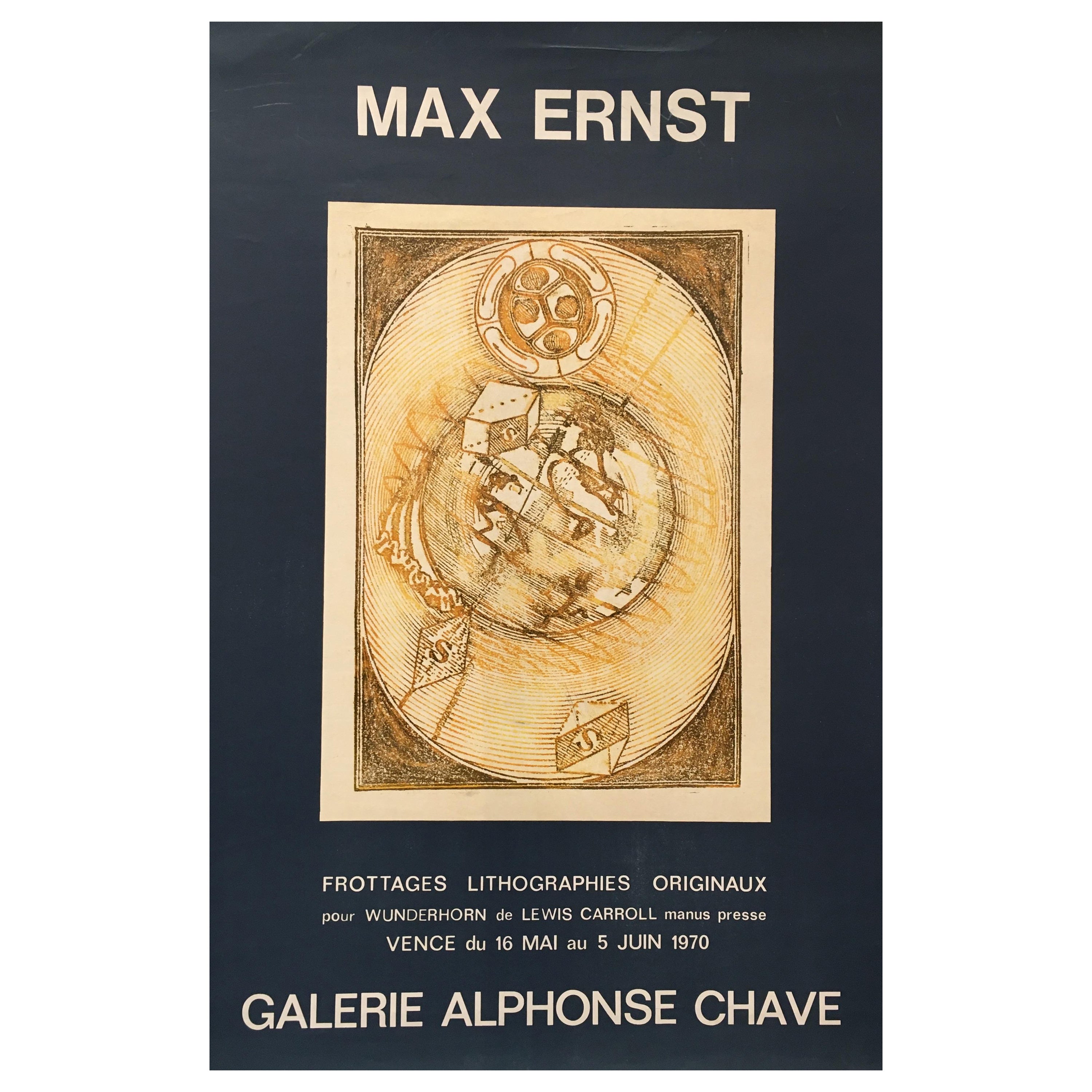 Affiche d'origine d'exposition d'art vintage MAX ERNST, Galerie Alphonse Chave, 1970