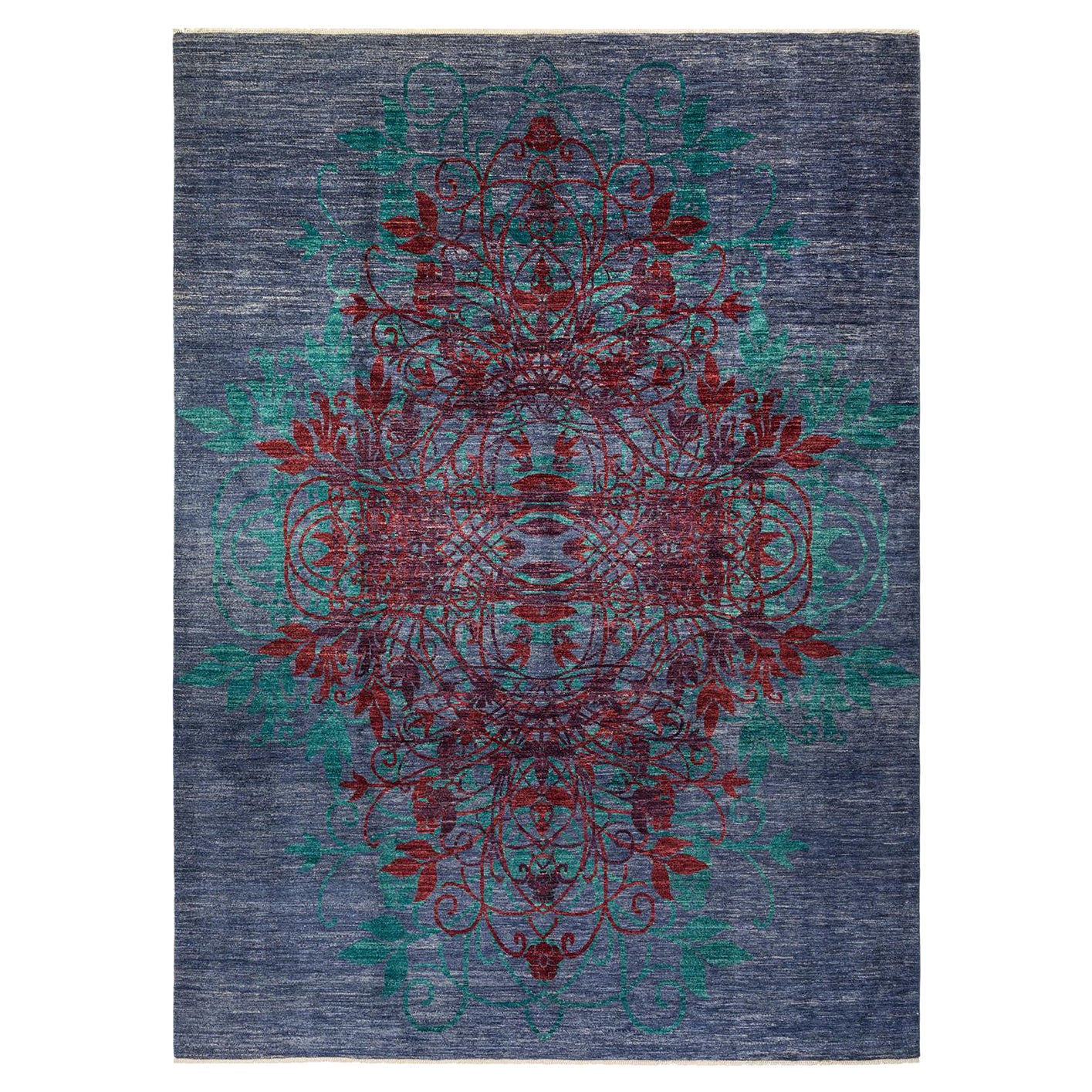 OneOfAKind Hand Made Contemporary Suzani Green Area Rug For Sale at