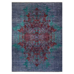 One-of-a-Kind Hand Made Contemporary Suzani Purple Area Rug